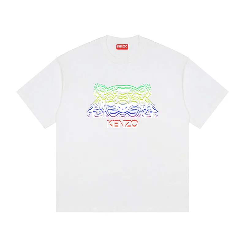 KENZO tiger head print round neck short-sleeved T-shirt, early spring 2020 New Arrival short T, three-dimensional customized LOGO printing on the chest, 100% ice porcelain cotton silky fabric, loose and casual Versatile version Color: Black White Apricot Tibetan Blue Size: M L